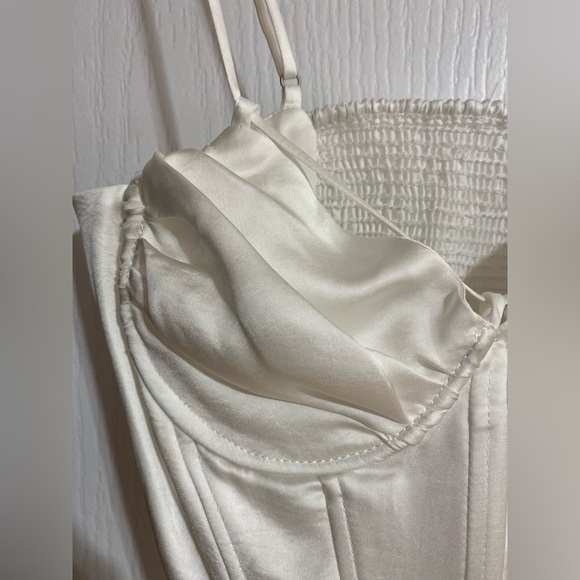 NWT Zara Corset Cropped Faux Satin White Fancy Summer Party Tank Top Size Small - Picture 4 of 14